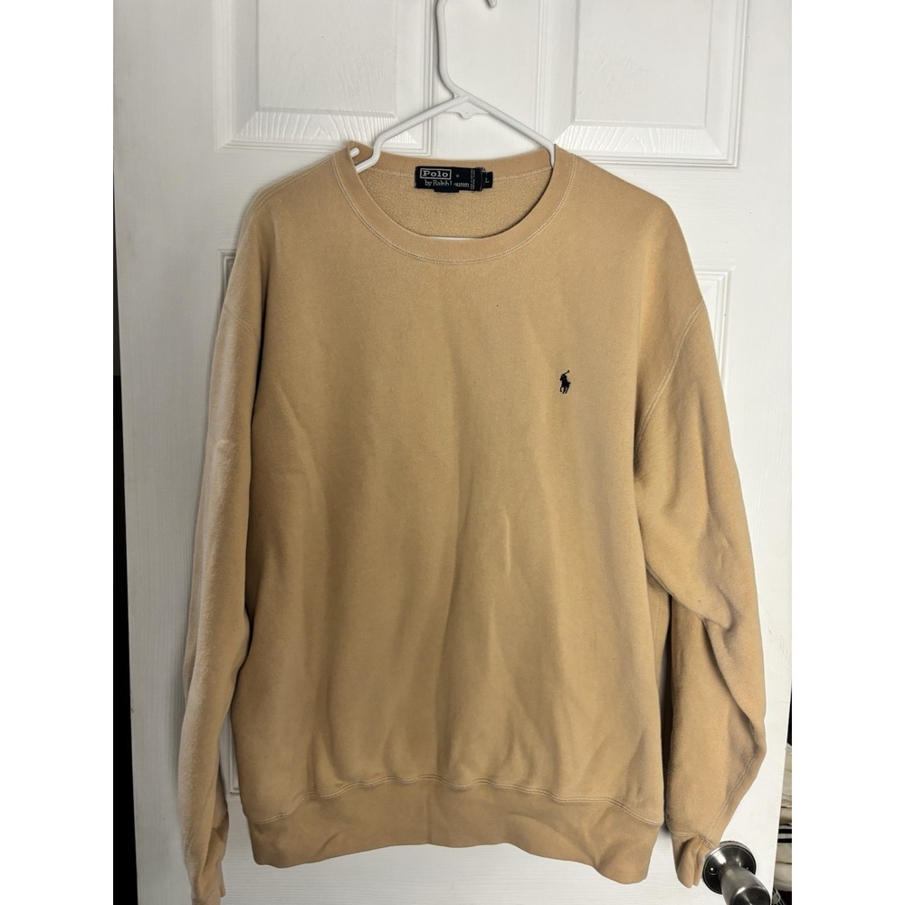 VINTAGE Polo Ralph Lauren Crewneck Sweatshirt Size Large Khaki‎ Black Pony
